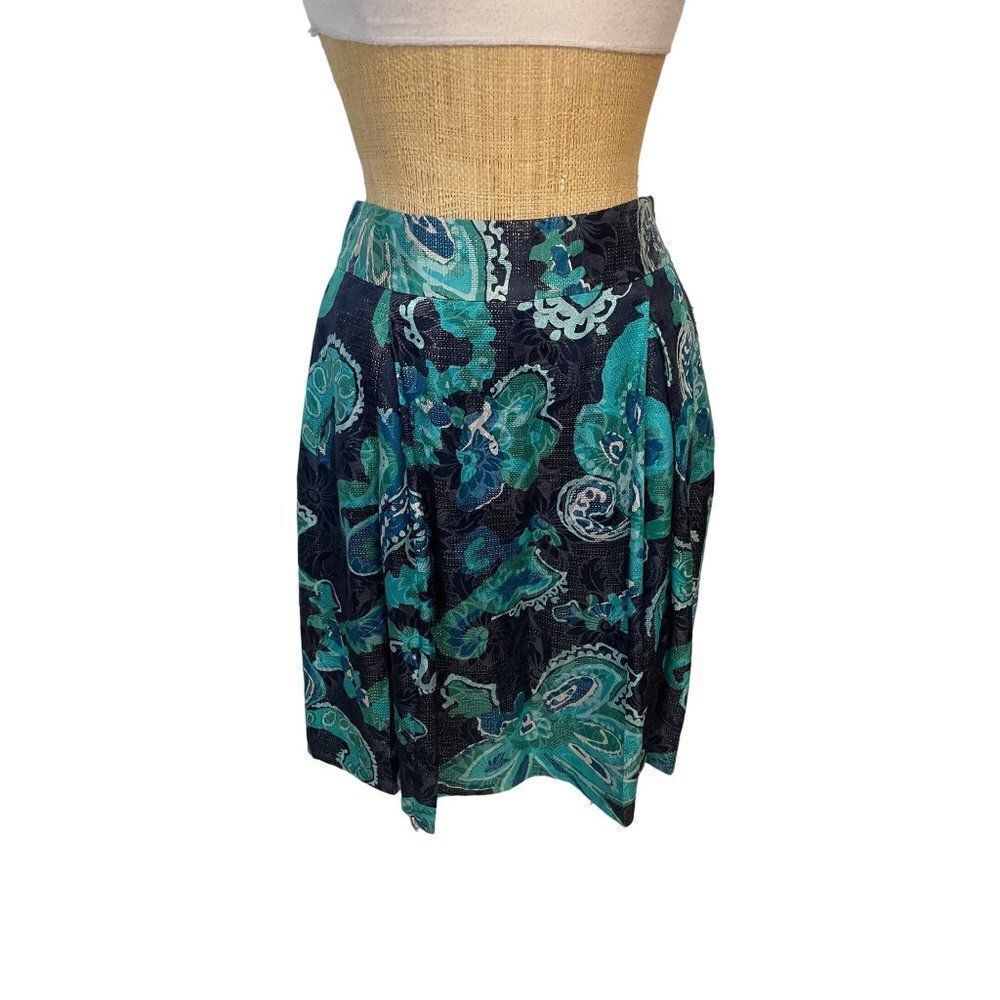Tory Burch Lreena Pleated Skirt Floral Print Metallic size 8